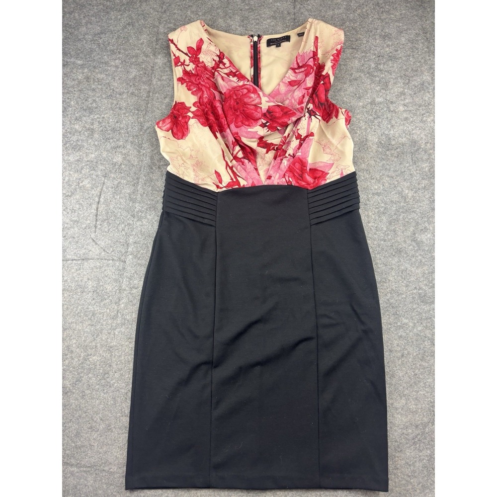 Ted Baker Women's 4 Silk‎ Red floral draped Sheath Dress romantic structured